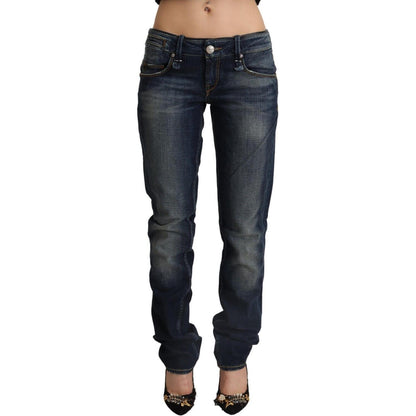Acht Dark Blue Washed Cotton Skinny Denim Low Waist Jeans