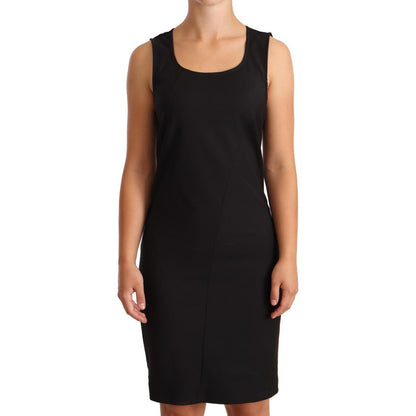 Patrizia Pepe Black Cotton Blend Sleeveless Knee Length Sheath Dress