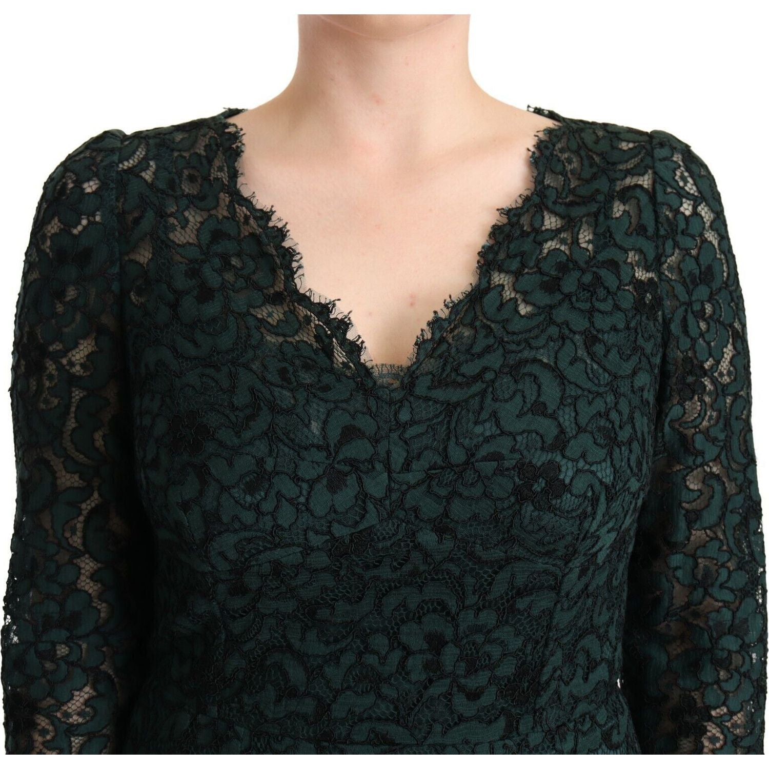 Dolce & Gabbana Green Floral Lace Maxi Floor Length Dress