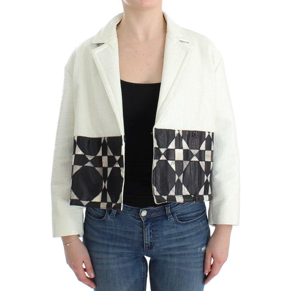 Andrea Pompilio White Black Cropped Leather Jacket