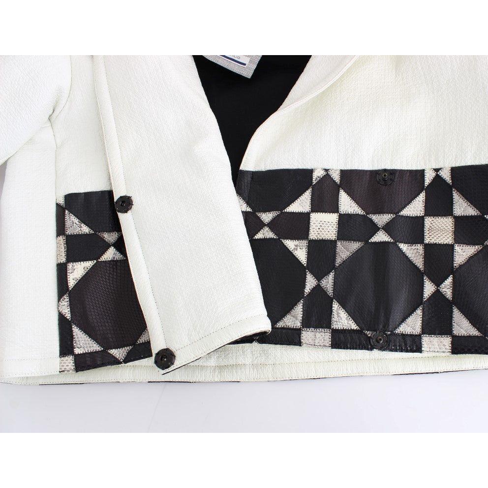Andrea Pompilio White Black Cropped Leather Jacket Coats & Jackets