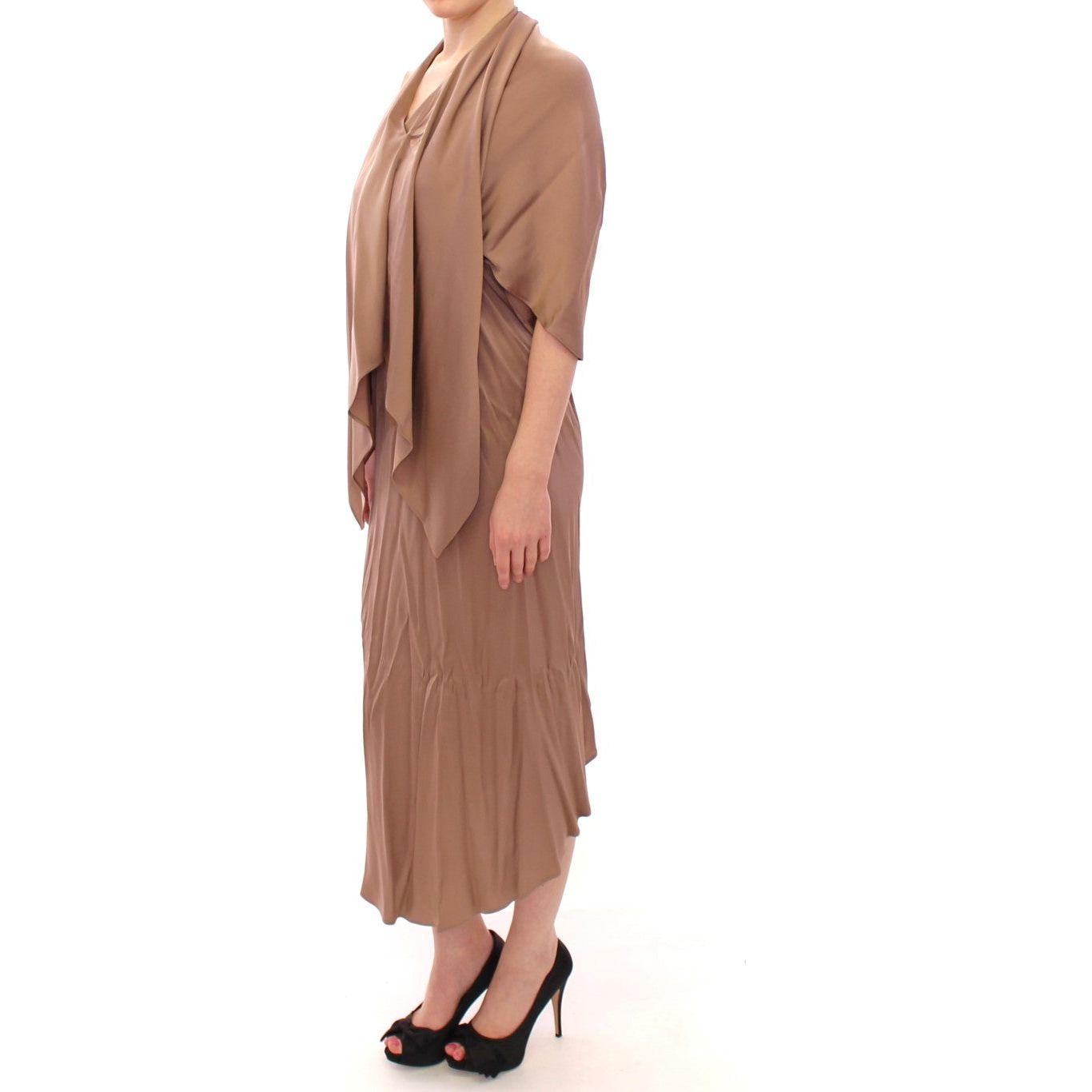 Lamberto Petri Brown Draped Silk Sheath Shift Coctail Dress