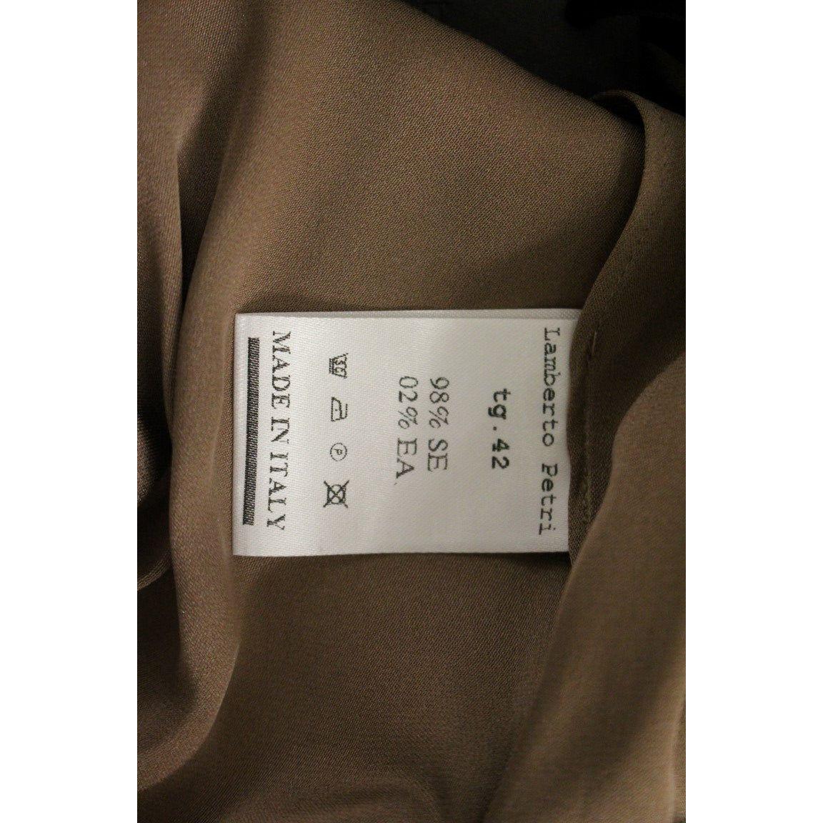 优雅棕色真丝直筒连衣裙