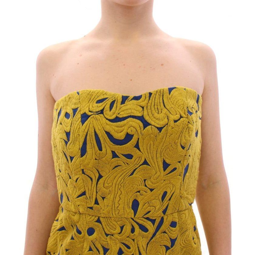 Sachin & Babi Blue Yellow Strapless Bubble Mini Shift Dress