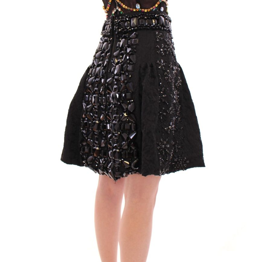 Dolce & Gabbana Black Crystal Handmade Above Knee Skirt