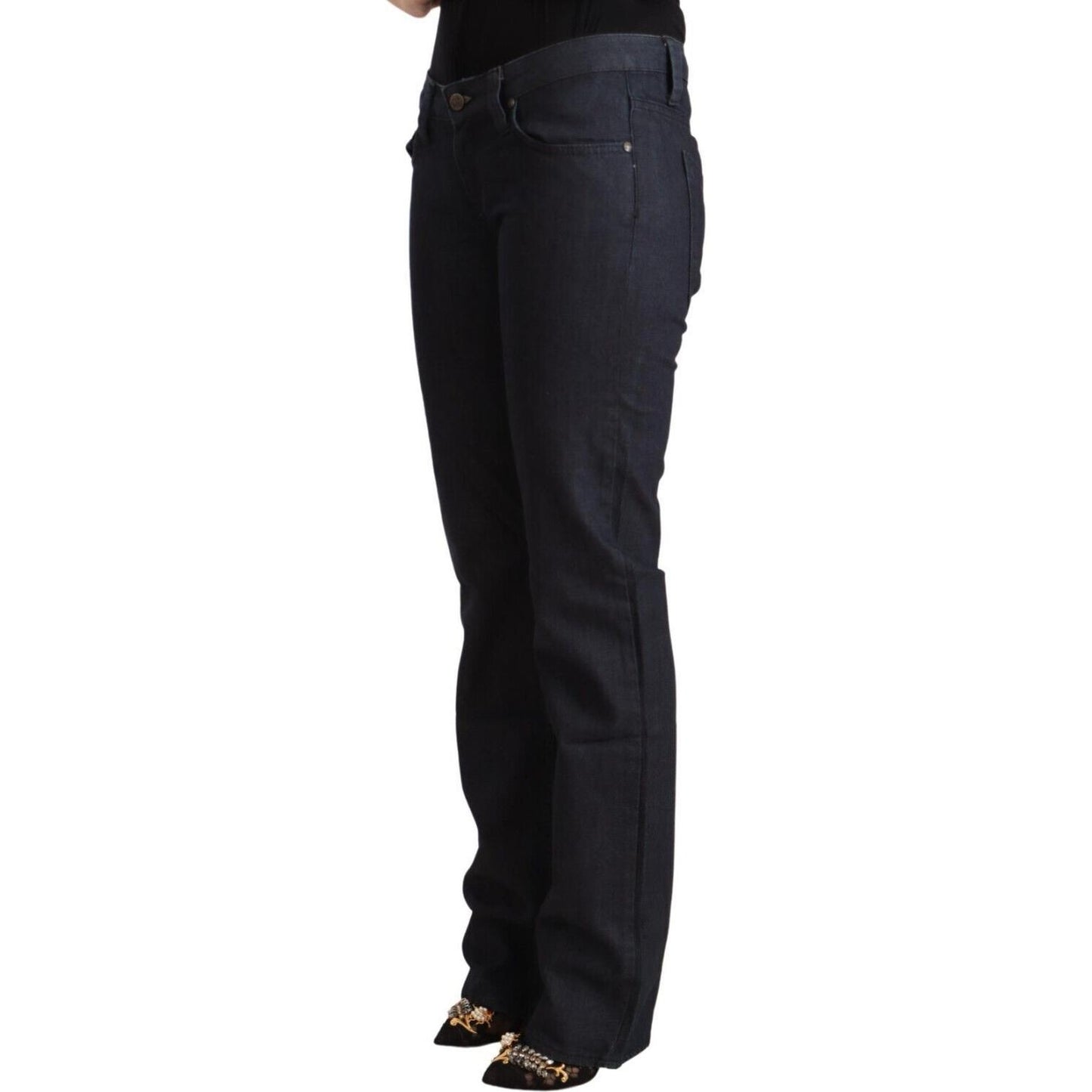Exte Dark Blue Cotton Stretch Low Waist Straight Denim Jeans