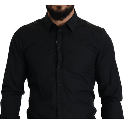 Dolce & Gabbana Black Cotton GOLD Slim Fit Dress Shirt
