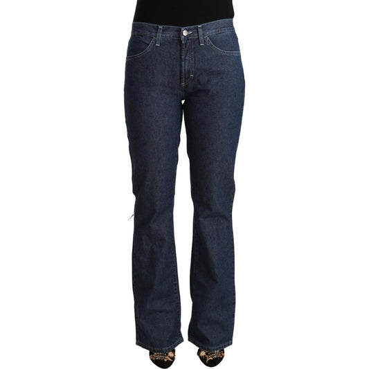 GF Ferre Blue Cotton Mid Waist Flared Denim Jeans