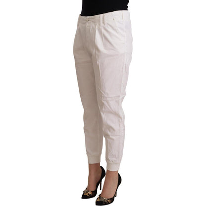 Met White Cotton Mid Waist Tapered Cropped Pants