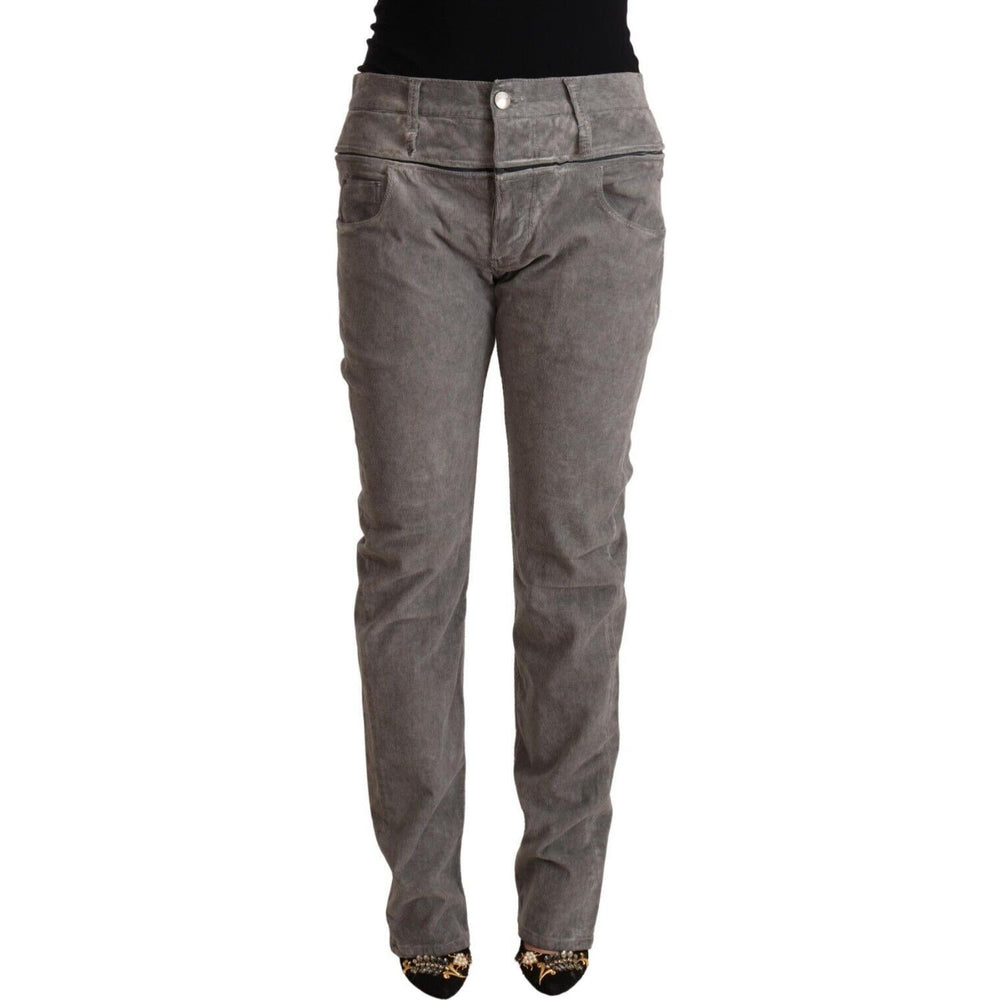 Acht Gray Cotton Straight Fit High Waist Pants PAN71844 - 34