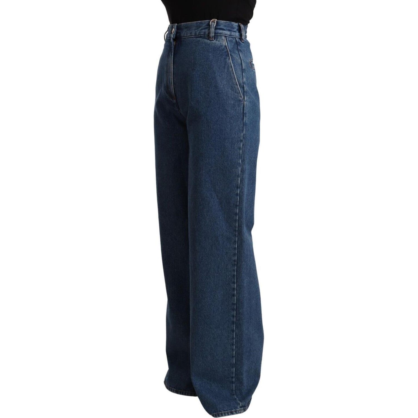 GCDS Blue Cotton High Waist Wide Leg Boot Cut Denim Jeans
