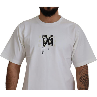 Dolce & Gabbana White Logo Print Cotton Crewneck T-shirt