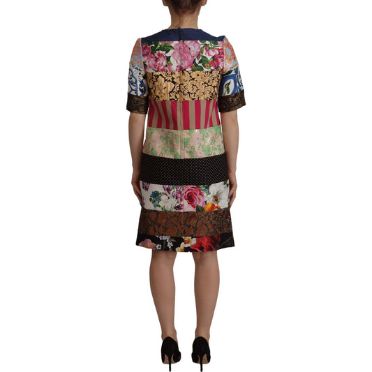 Dolce & Gabbana Multicolor Pachwork Floral Sheath Jaquard Mini Gown Dress DR28698- 36