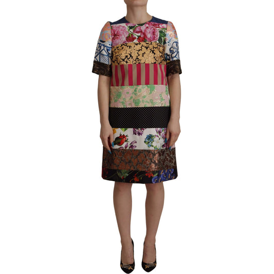 Dolce & Gabbana Multicolor Pachwork Floral Sheath Jaquard Mini Gown Dress DR28698- 36