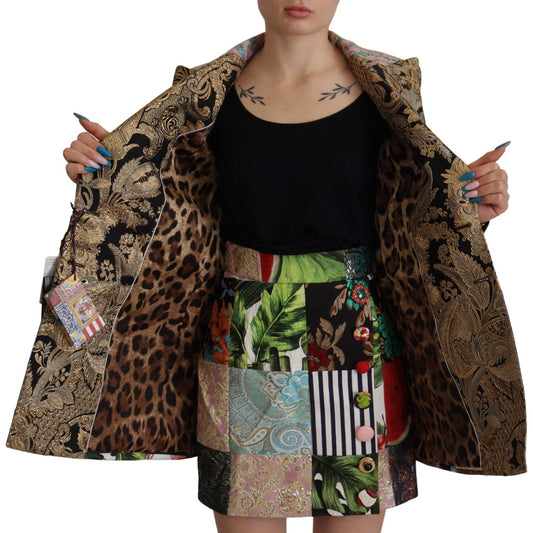 Dolce & Gabbana Multicolor Double-Breasted Patchwork Jacquard Blazer Jacket JKT3310- 36
