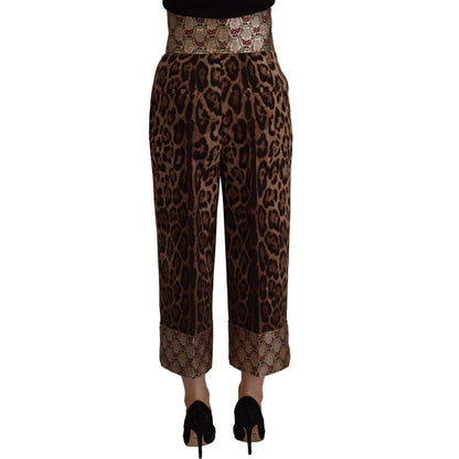 Dolce & Gabbana Brown Leopard Gold Jacquard High Waist Pants