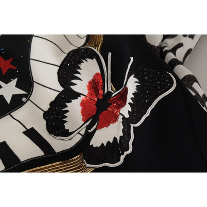 Dolce & Gabbana Black Love Clock Sequined Piano Skirt