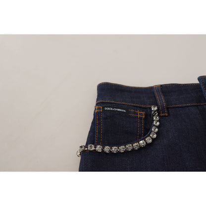 Dolce & Gabbana Blue Denim Stretch Crystal Hot Pants Shorts