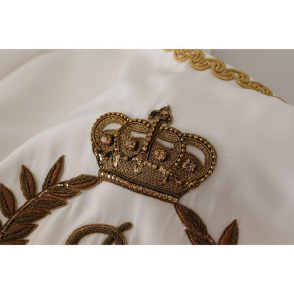 Dolce & Gabbana White Silk Gold DG Crown Crystal Blouse Top