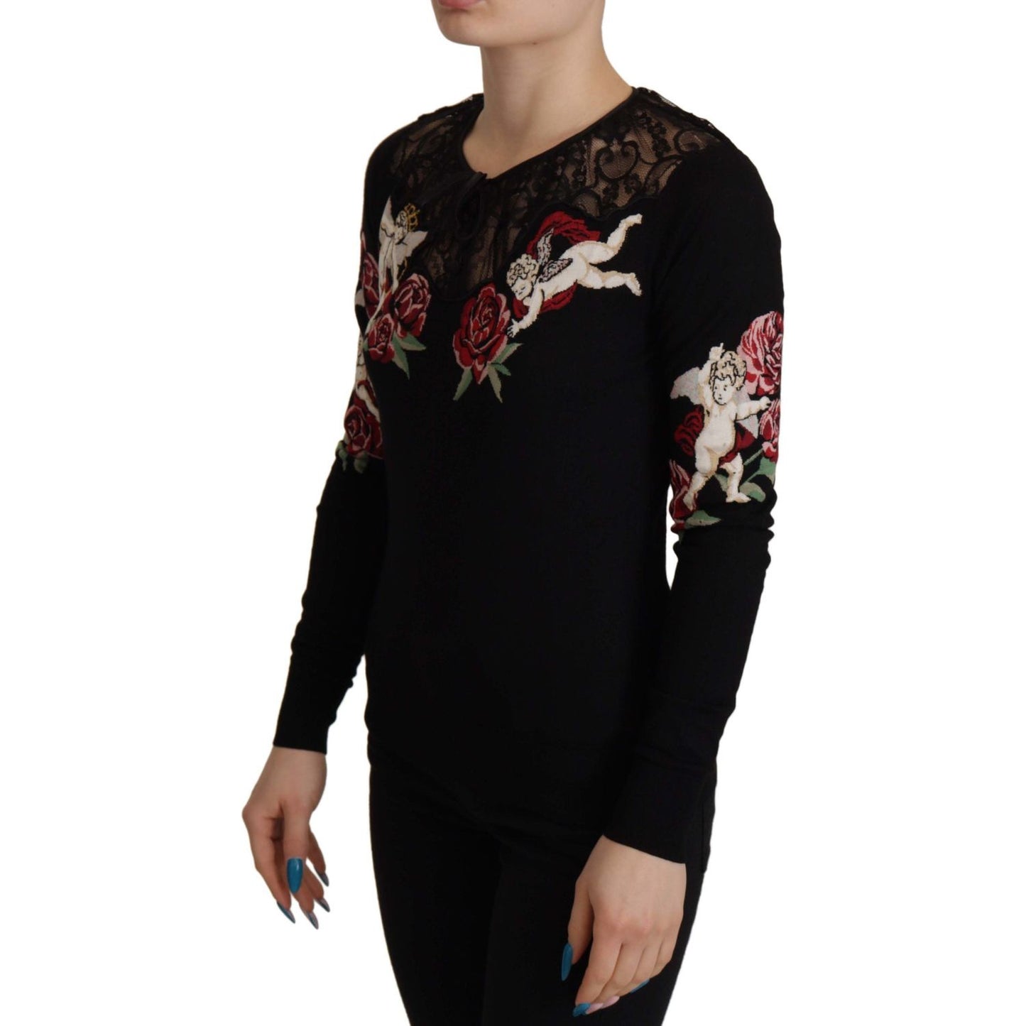 Dolce & Gabbana Black Lace Angel Roses Cardigan Sweater