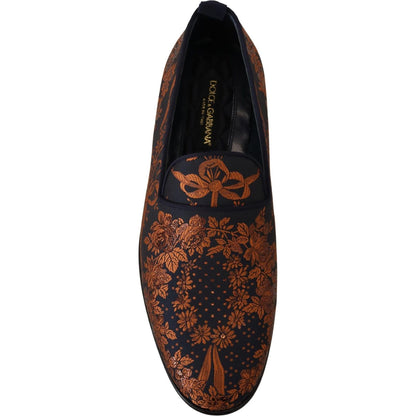 Dolce & Gabbana Blue Rust Floral Slippers Loafers Shoes