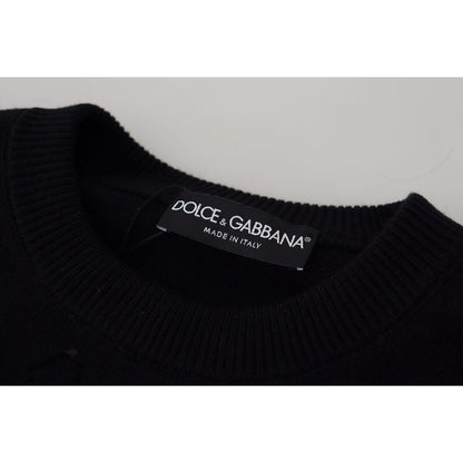Dolce & Gabbana Black Wool Logo Pattern Crewneck Pullover Sweater