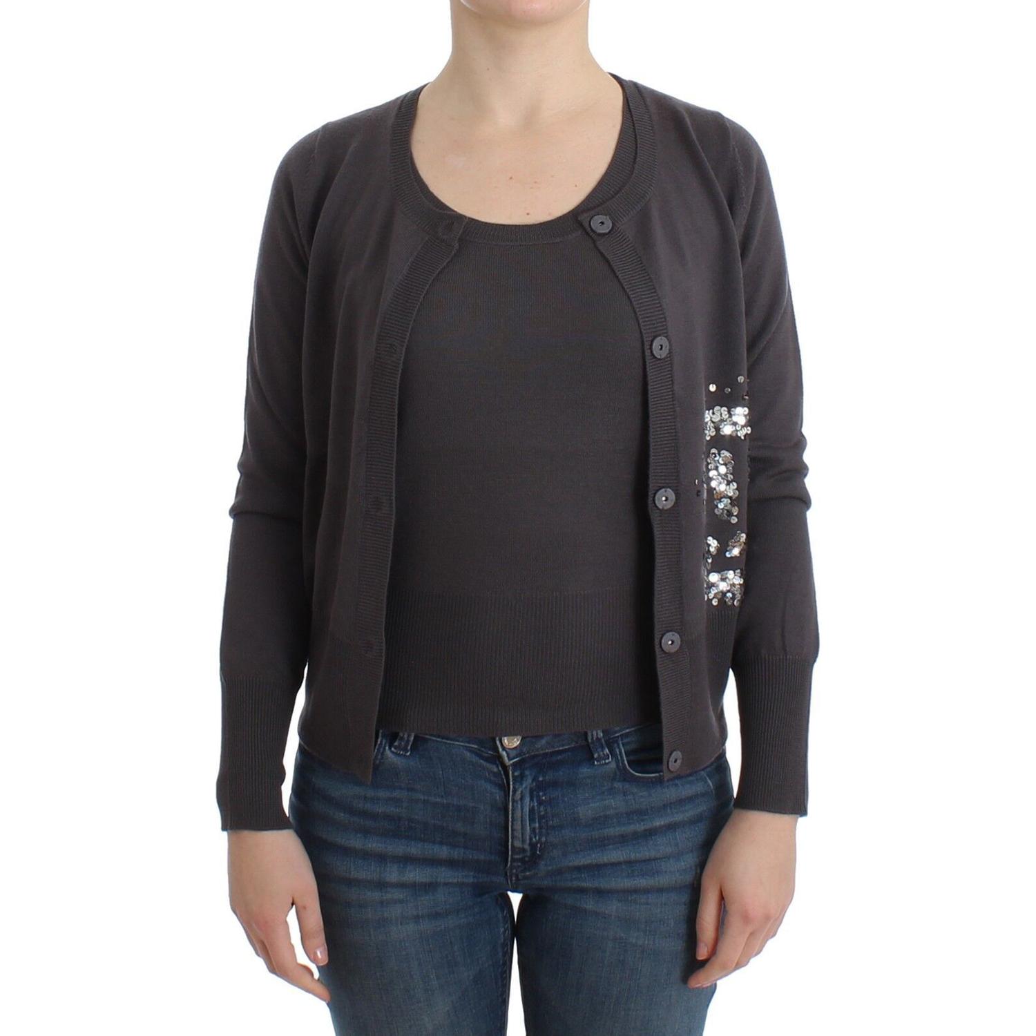 优雅紫色亮片羊毛开衫