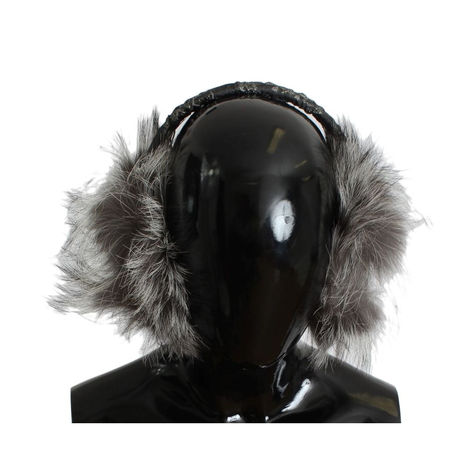 Dolce & Gabbana Gray Fox Fur Crystal Ear Muffs
