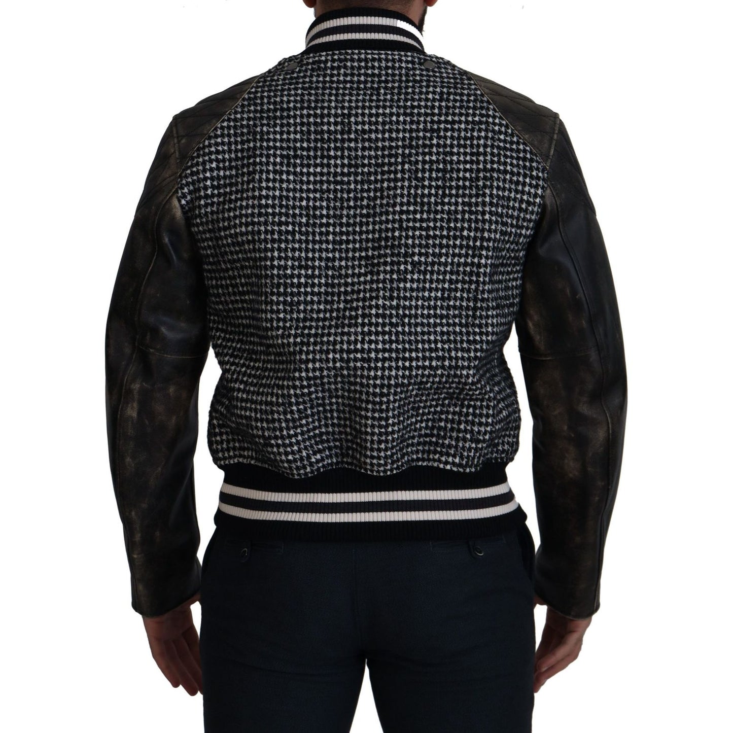 Dolce & Gabbana Black Houndstooth Polyester Bomber Jacket