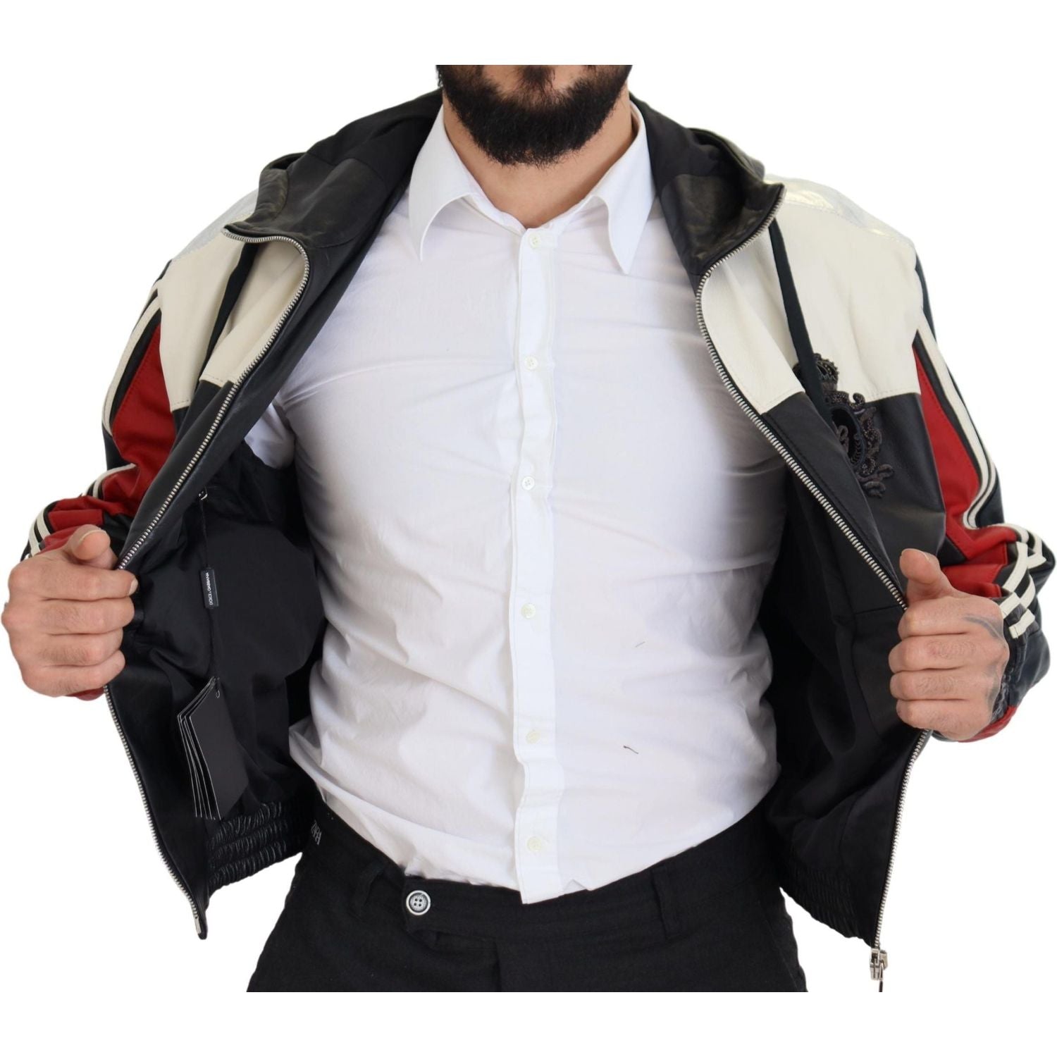 Dolce & Gabbana Black Leather Hooded Blouson Coat Jacket