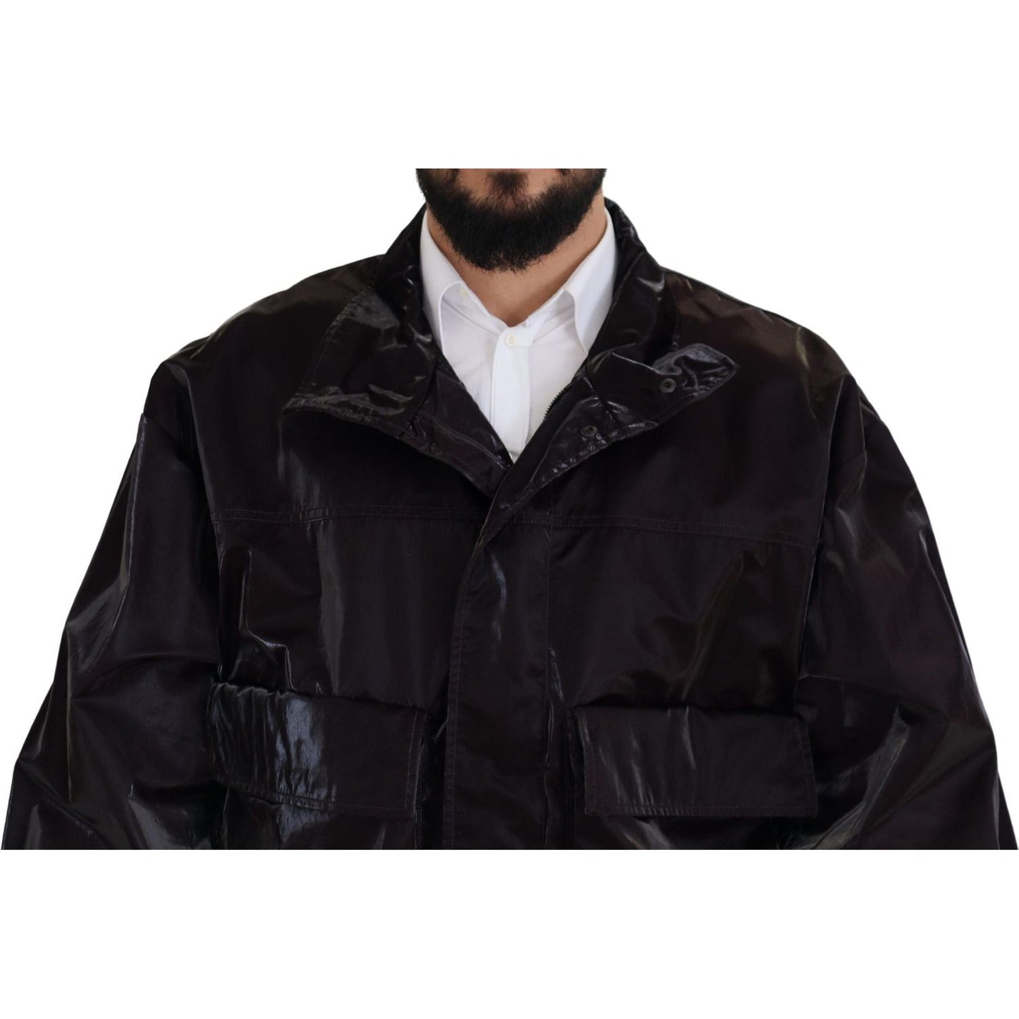 Dolce & Gabbana Bordeaux Nylon Collared Men Coat Jacket