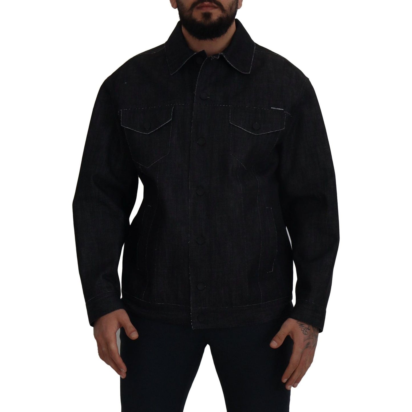 Dolce & Gabbana Black Cotton Full Button Denim Jacket