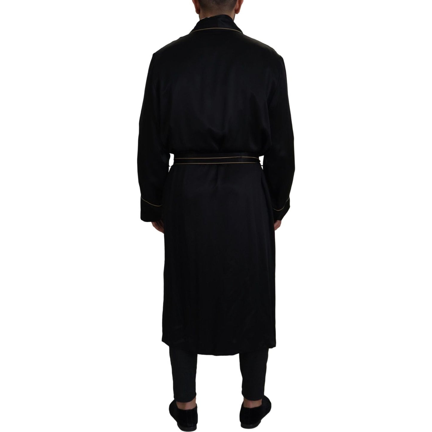 Dolce & Gabbana Black 100% Silk Robe Coat Wrap Jacket