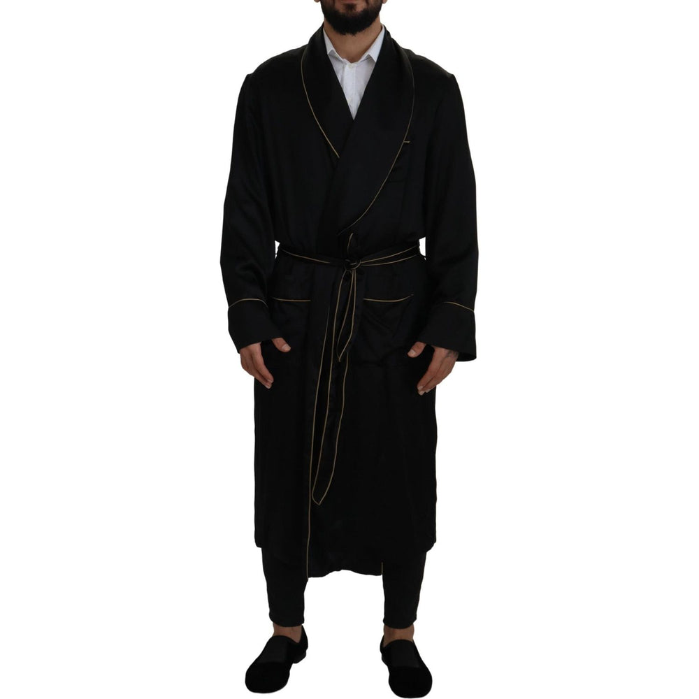 Dolce & Gabbana Elegant Black Silk Long Robe Coat Dolce & Gabbana Black