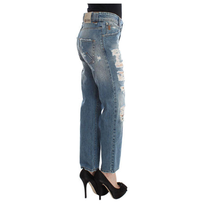 John Galliano Blue Wash Cotton Boyfriend Fit Cropped Jeans