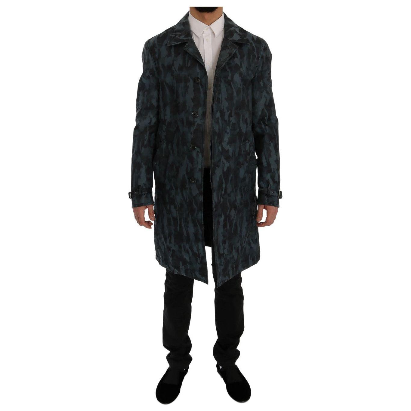 Dolce & Gabbana Blue Camouflage Trench Trench