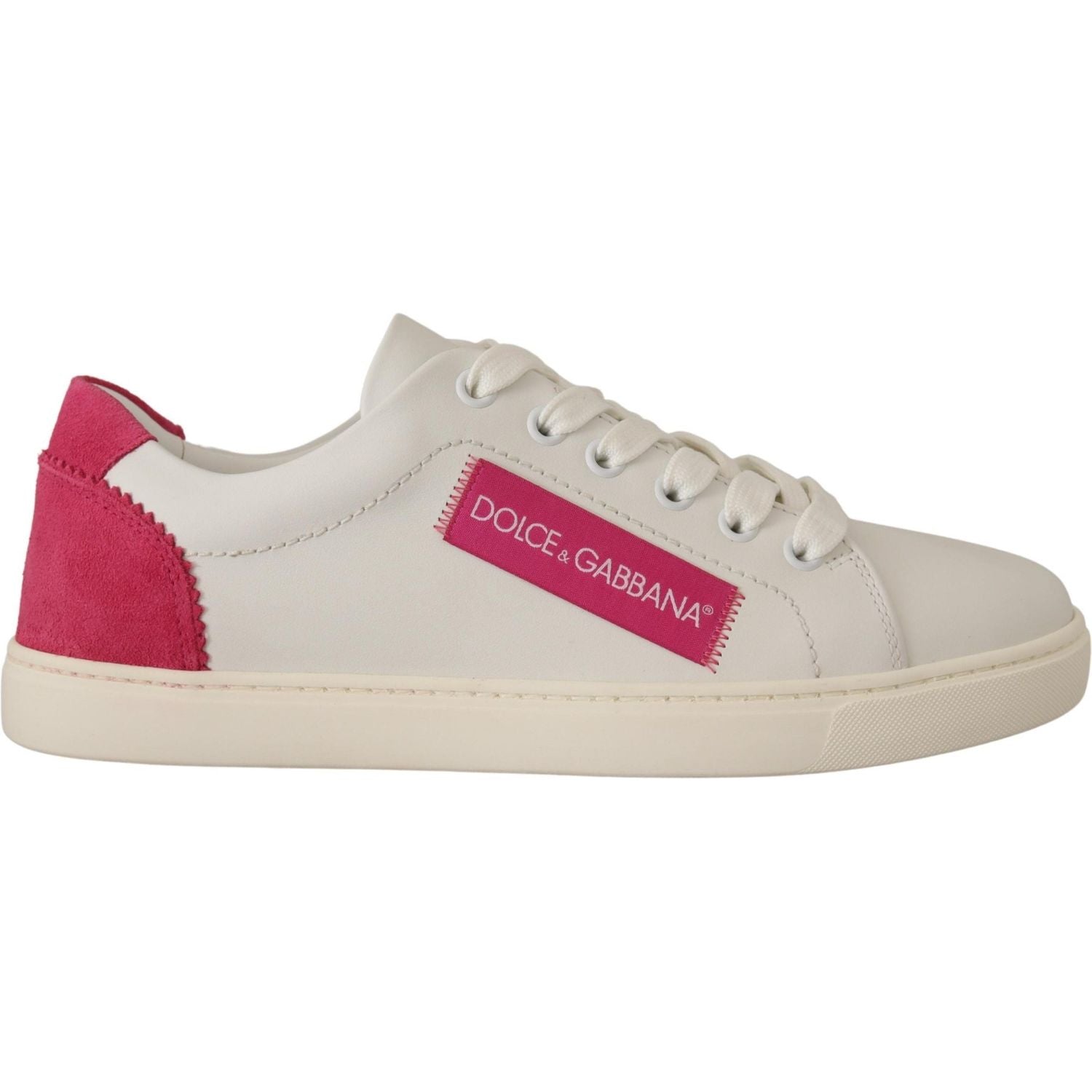 Dolce & Gabbana White Pink Leather Low Top Sneakers Womens Shoes