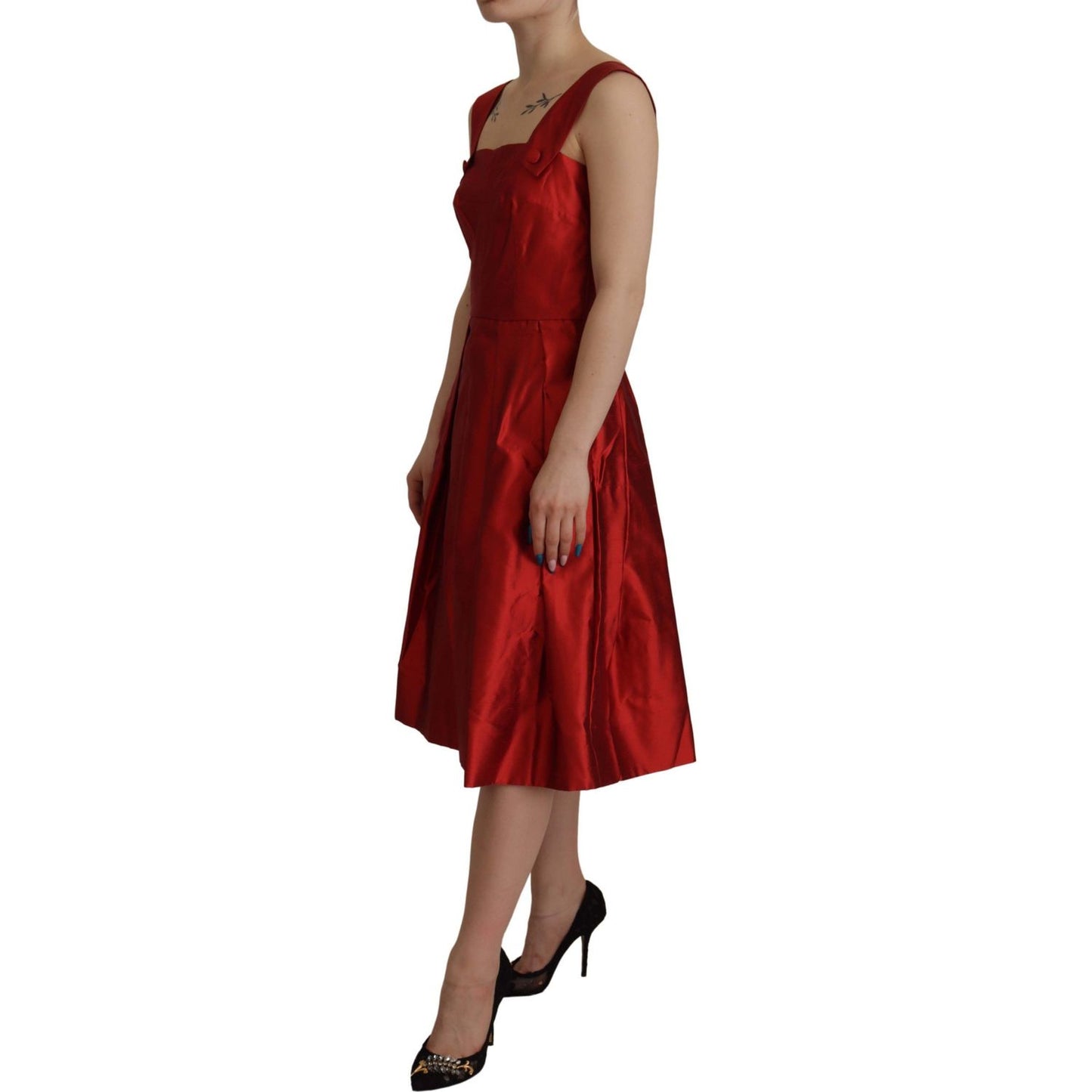 Dolce & Gabbana Red A-line Pleated Satin Silk Dress