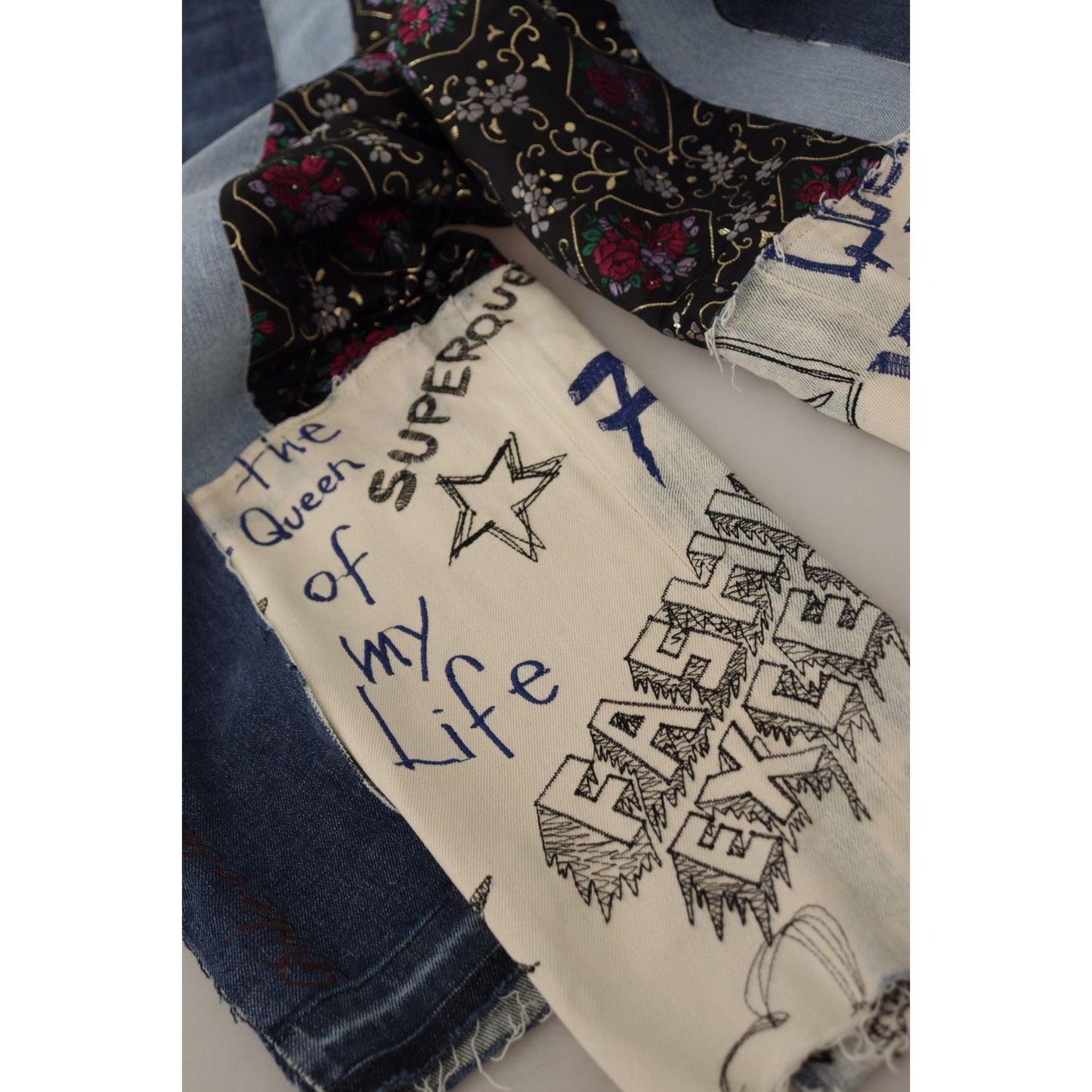 Dolce & Gabbana Multicolor Patchwork DG Fashion Wide Leg Denim Pant