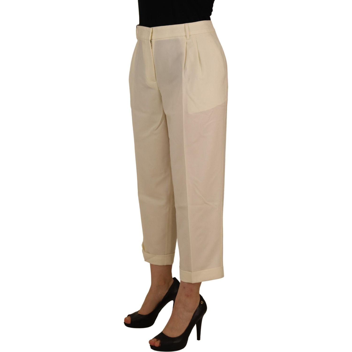 بنطلون صوف أنيق باللون العاجي بخصر مرتفع من دولتشي آند غابانا