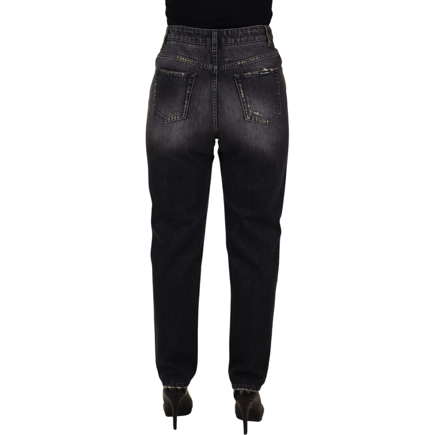 Dolce & Gabbana Black Washed Tattered High Waist Denim Jeans PAN73112 - 400