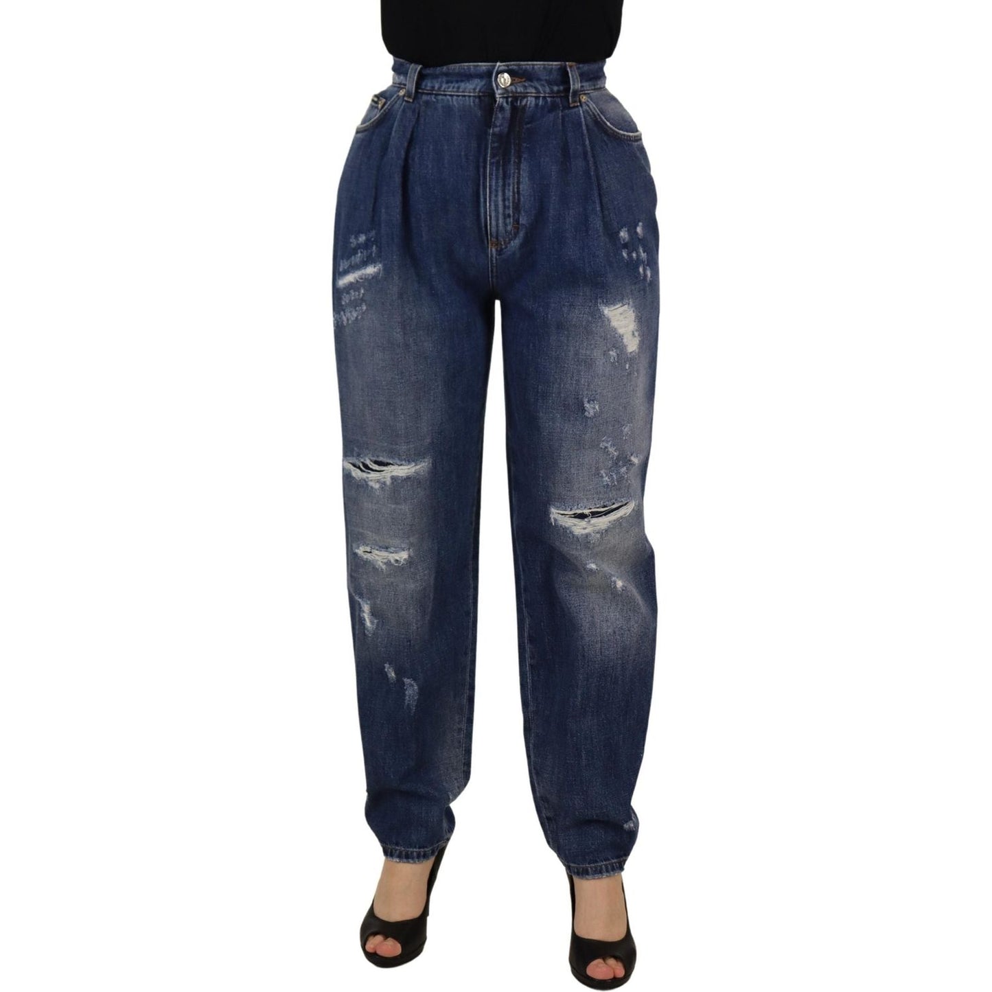 Dolce & Gabbana Blue Washed High Waist Loose Fit Pants
