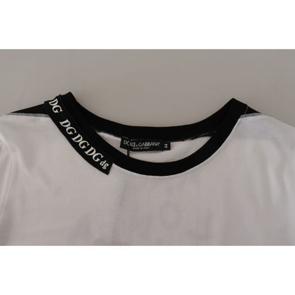 Dolce & Gabbana White Slogan Print Round Neck Cotton T-shirt