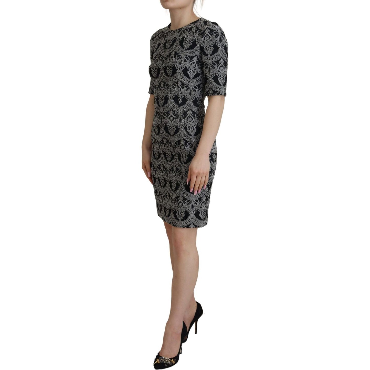 Dolce & Gabbana Black Gray Jacquard Sheath Bodycon Dress