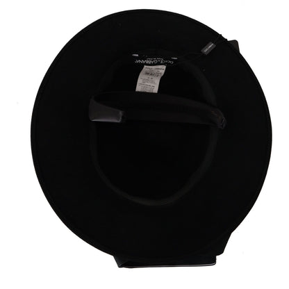Dolce & Gabbana Black Lapil Crystal Heart Feather Brooch Fedora Hat