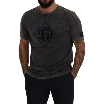 Dolce & Gabbana Gray Discolored Effect DG Logo T-shirt