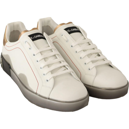Dolce & Gabbana White Gold Leather Low Top Sneakers Casual Shoes MV4628- 39.5