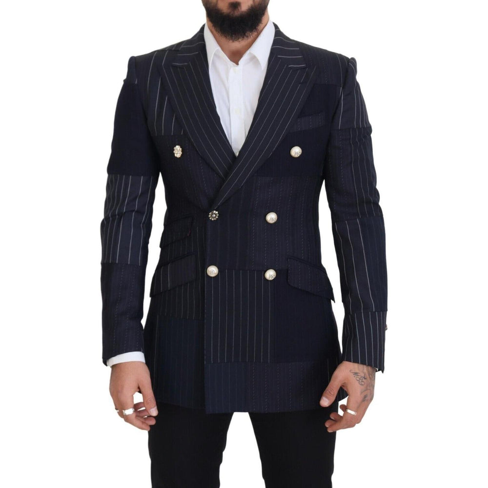 Dolce & Gabbana Navy Blue Double Breasted Slim Fit Blazer Dolce & Gabbana Black