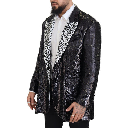 Dolce & Gabbana Black Sequined Cow Pattern Nylon Blazer
