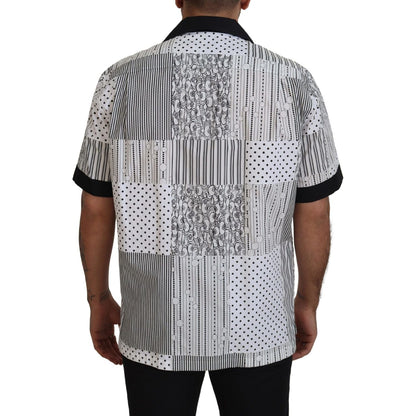 Dolce & Gabbana White Black Patterned Button Down Shirt